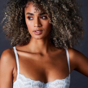 Journelle Loulou Lace Demi Bra Women's 30DD Sky Blue Sheer Hook & Eye Closure